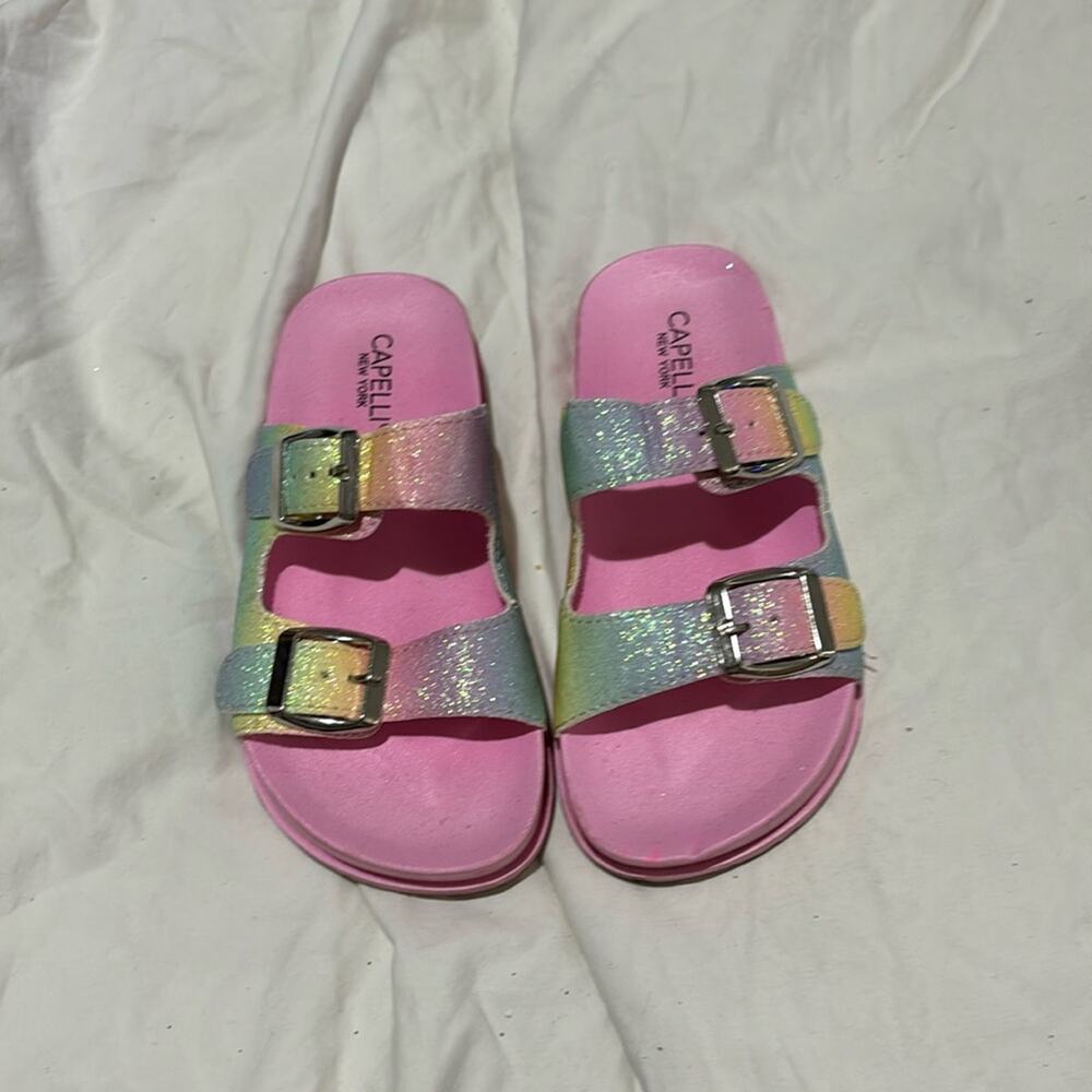Capelli of New York 12/13!rainbow glitter pink birkenstock like slides euc